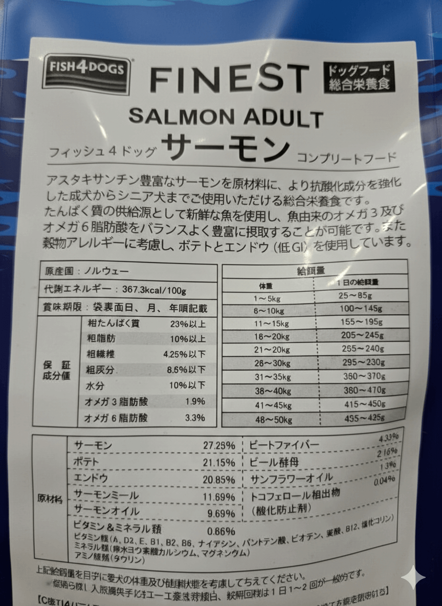 フィッシュ4ドッグ原材料表示